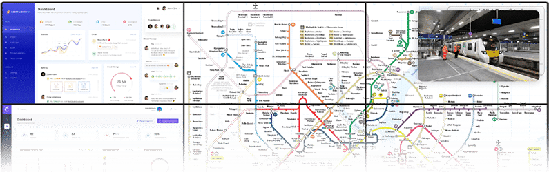Video wall displaying transportation maps