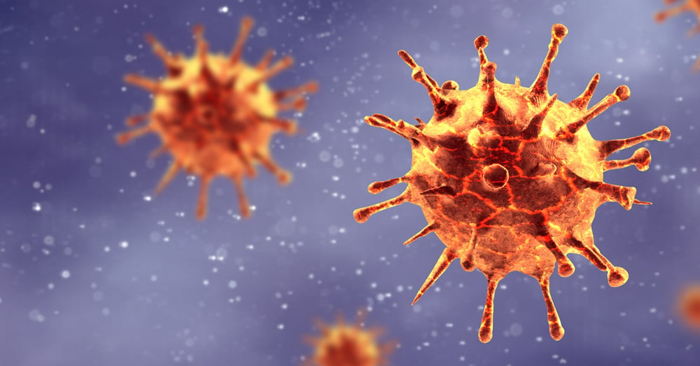 Virus COVID-19 arancione, su sfondo indaco chiaro