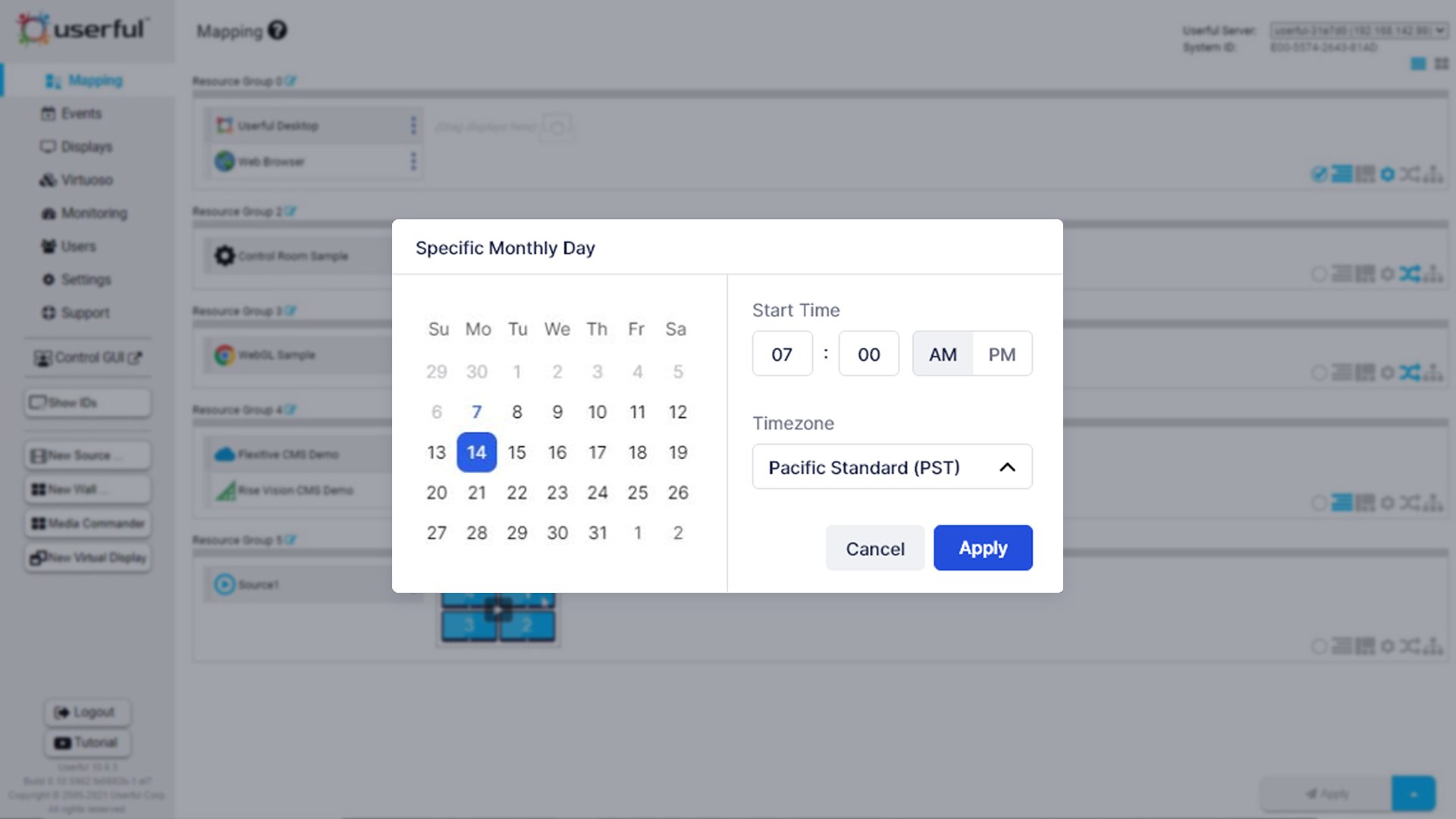 Esempio di interfaccia utente del calendario per programmare le riunioni